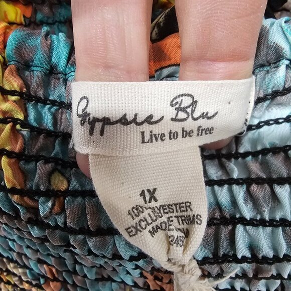 NWT Gypsie Blue Orange Green Animal Print Strapless Midi Dress Boho 1X - Picture 7 of 11